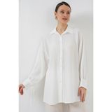 Bigdart Kadın Oversize Bağcıklı Gömlek 5954 - Beyaz - 38