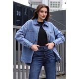 Bigdart Kadın Oversize Denim Ceket - Lacivert Çift Cepli Pamuklu Rahat Tasarım - 42