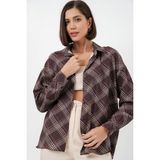 Bigdart Kadın Oversize Desenli Gömlek 20372 - Kahverengi - 40
