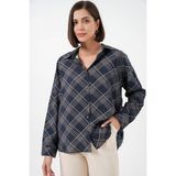 Bigdart Kadın Oversize Desenli Gömlek 20372 - Lacivert - 38