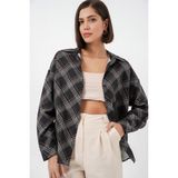 Bigdart Kadın Oversize Desenli Gömlek 20372 - Siyah - 42