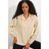 Bigdart Kadın Oversize Desenli Gömlek 20379 - Krem - 42