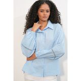 Bigdart Kadın Oversize Desenli Gömlek 20379 - Mavi - 40