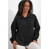 Bigdart Kadın Oversize Desenli Gömlek 20379 - Siyah - 38