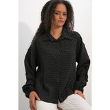 Bigdart Kadın Oversize Desenli Gömlek 20379 - Siyah - 40