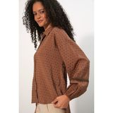 Bigdart Kadın Oversize Desenli Gömlek 20379 - Taba - 42