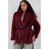 Bigdart Kadın Oversize Kemerli Kürklü Kaban 9156 - Bordo Dokuma Polar Astar ile Şık Tasarım - 38