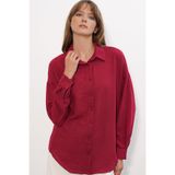 Bigdart Kadın Oversize Keten Gömlek 20338 - Bordo