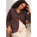 Bigdart Kadın Oversize Puantiyeli Gömlek 20392 - Kahverengi