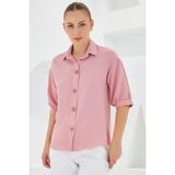 Bigdart Kadın Pembe Kısa Kol Oversize Keten Gömlek 20240 - 38