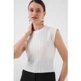 Bigdart Kadın Sıfır Kol Taşlı Bluz 931 - Beyaz