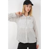 Bigdart Kadın Tek Cepli Çizgili Oversize Gömlek 20375 - Beyaz - 36