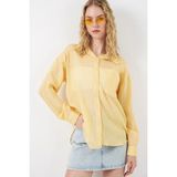 Bigdart Kadın Tek Cepli Çizgili Oversize Gömlek 20375 - Sarı - 38
