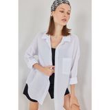 Bigdart Kadın Tek Cepli Oversize Müslin Gömlek 20353 - Beyaz - 38