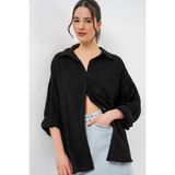 Bigdart Kadın Tek Cepli Oversize Müslin Gömlek 20353 - Siyah - 36