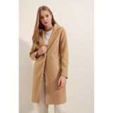 Bigdart Kadın Uzun Kaşe Kaban – %100 Polyester, Düz Desen, Şık ve Rahat Kışlık Dış Giyim Modeli - Hardal - 38