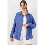 Bigdart Kadın Uzun Oversize Gömlek 20320 - Indigo - 40