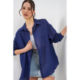 Bigdart Kadın Uzun Oversize Gömlek 20320 - Lacivert - 40