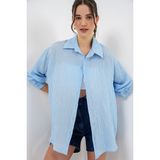 Bigdart Kadın Uzun Oversize Gömlek 20320 - Mavi - 38