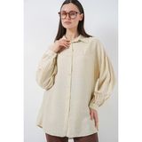 Bigdart Kadın Uzun Oversize Gömlek 5965 - Ekru - 40