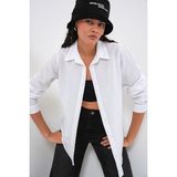 Bigdart Oversize Basic Beyaz Kadın Gömlek 20349 - 38