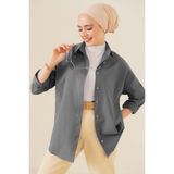 Bigdart Oversize Basic Tesettür Gömlek - Gri Düz Desenli Günlük Stil Kadın Giyim - 38