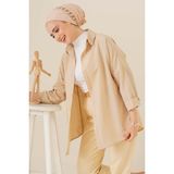 Bigdart Oversize Basic Tesettür Gömlek - Krem Renkli Uzun Kollu Günlük Stil Kadın Gömlek - 40