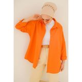 Bigdart Oversize Basic Tesettür Gömlek Turuncu Düz Renk Günlük Stil Uzun Kol %70 Pamuk - 40