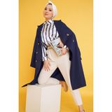 Bigdart T5853 Kadın Kruvaze Yaka Lacivert Trençkot Polyester Malzemeden Şık Tasarım - 36