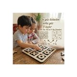 Bigibigi Xox Ahşap Çift Taraflı Zekâ Oyunu Tictactoe & 9 Taş 2 Oyun Bir Arada Montessori Eğitici Oyun 20x20cm