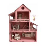 BİGİBU 3 Katlı Ahşap Çocuk Oyun Evi, Pembe, Eşyalı, Eğlenceli ve Güvenli Tasarım DSD5784753936891