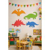 bigimeksley grup 4'lü Dinozor SETİ Duvar Süsü Ahşap MDF Çocuk Odası Renkli Dinozor Seti Duvar Dekoru Montessori Bebek Odası Dekorasyonu