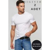 Bigiyin 2 Adet Erkek Likralı Slim Fit Siyah Bisiklet Yaka Pamuklu Tişört Erkek Düz Renk Tişört - XL - Beyaz