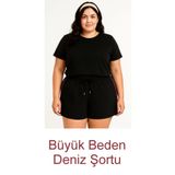 bigiyin Siyah Büyük Beden Kadın Deniz Şortu Büyük Beden Şort (2XL-7XL)