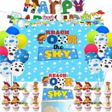 BIGKEOKI Oyuncaktan İlham Alan Hikaye Parti Malzemeleri 4. Doğum Günü Reach Four The Sky Cake Topper Fon Cupcake Toppers Balon Afiş 4. Erkek Kız Çocuk Doğum Günü Süslemeleri