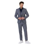 Biglia Erkek Koyu Lacivert-Gri Ceket+Pantolon+Yelek Çift Yırtmaçlı Slim Fit Takim Elbise Koyu Lacivert-Gri 48/6