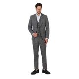 Biglia Erkek Siyah-Gri Ceket+Pantolon+Yelek Çift Yırtmaçlı Slim Fit Takim Elbise Siyah-Gri 54/6