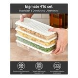 Bigmate BGMT1515 4'lü Şeffaf Saklama Kabı 4x1 Lt Mikrodalga Buzdolabı ve Dondurucu Uyumlu düzenleyici - Beyaz
