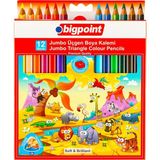 Bigpoint 12 Renk Jumbo Üçgen Kuru Boya Kalemi 12'li Stand Çocuklar İçin Dayanıklı ve Güvenli