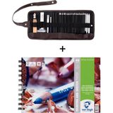 Bigpoint 25 Parça Eskiz Dereceli Kalem Seti ve Rulo Kalemlik ve A5 Defter Set 2 - Renkli - Standart