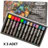 Bigpoint Artists's Yağlı(Oil) Pastel Boya 12'li Metalik ve Fosforlu Renkler x 3 Adet - Çok Renkli