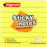 Bigpoint | Yapışkanlı Çizgili Not Kağıdı 75X75MM 100 Yaprak Neon Sarı–kolay Çıkar - Yapışkanlı Not Kağıdı Çizgili - 75 x 75 mm