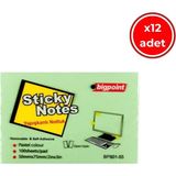 Bigpoint Yapışkanlı Not Kağıdı, 12 Adet, 75X50MM, Yeşil, 100 Yaprak - 75x50 mm