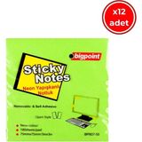 Bigpoint Yapışkanlı Not Kağıdı, 12 Adet, 75X75MM,NEON YEŞIL,100 Yaprak