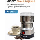 Bigpro 630W Elektrikli Kahve ve Baharat Öğütücü | Paslanmaz Çelik Hazne, Metal Bıçak - Açık Gri