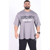 Bigsize - R.r. Quality 2805 Erkek Geniş Kalıp Sporcu Tişört - Fitness & Spor Giyim - Rahat Pamuklu Kumaş - Gri