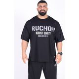 Bigsize - R.r. Quality 2805 Erkek Geniş Kalıp Sporcu Tişört - Fitness & Spor Giyim - Rahat Pamuklu Kumaş - Siyah