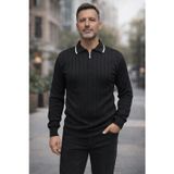 Bigümex Erkek Çizgili Polo Yaka Fermuarlı Sweatshirt