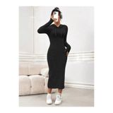 BİGÜMEX Kadın Kaşkorse Kumaş Kapüşonlu Maxi Boy Elbise