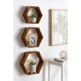 BİGWOODWORKERS Ahşap 3’lü Altıgen(petek) Duvar Rafı
